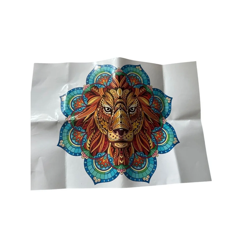 Lion Mandala Wooden Jigsaw Puzzle A3 Size Colorful Design With Storage Box